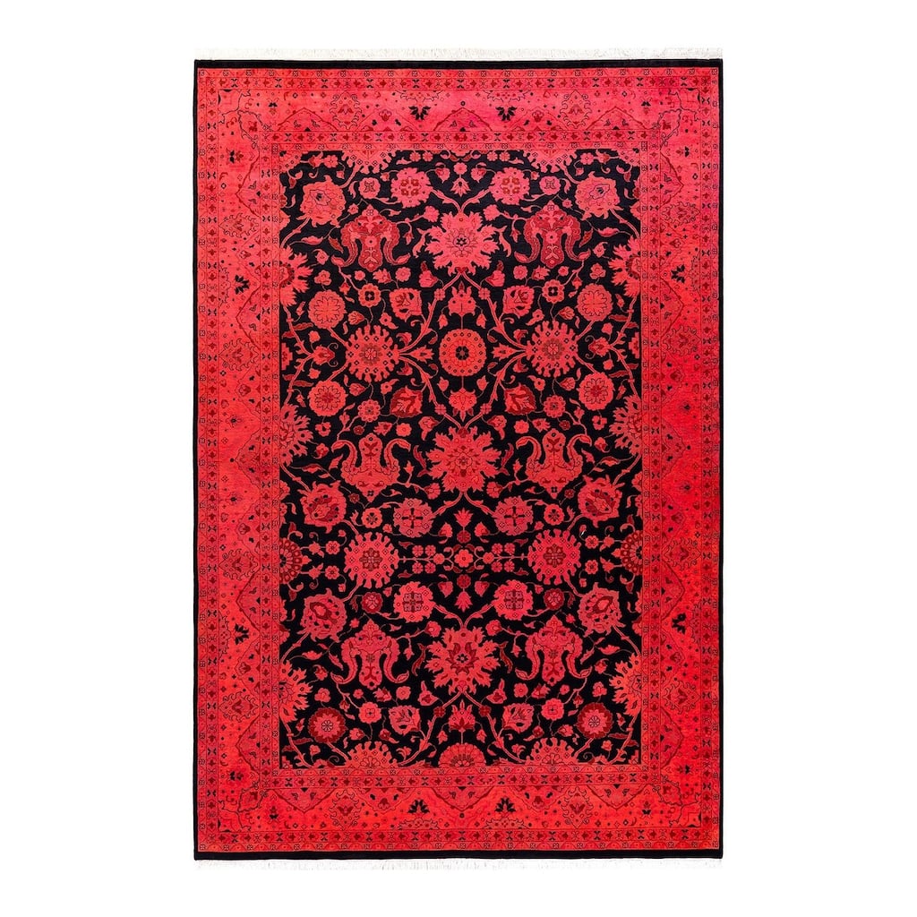 Overton Hand Knotted Wool Vintage Inspired Modern Contemporary Overdyed Red Area Rug - 6' 3" x 9' 5"