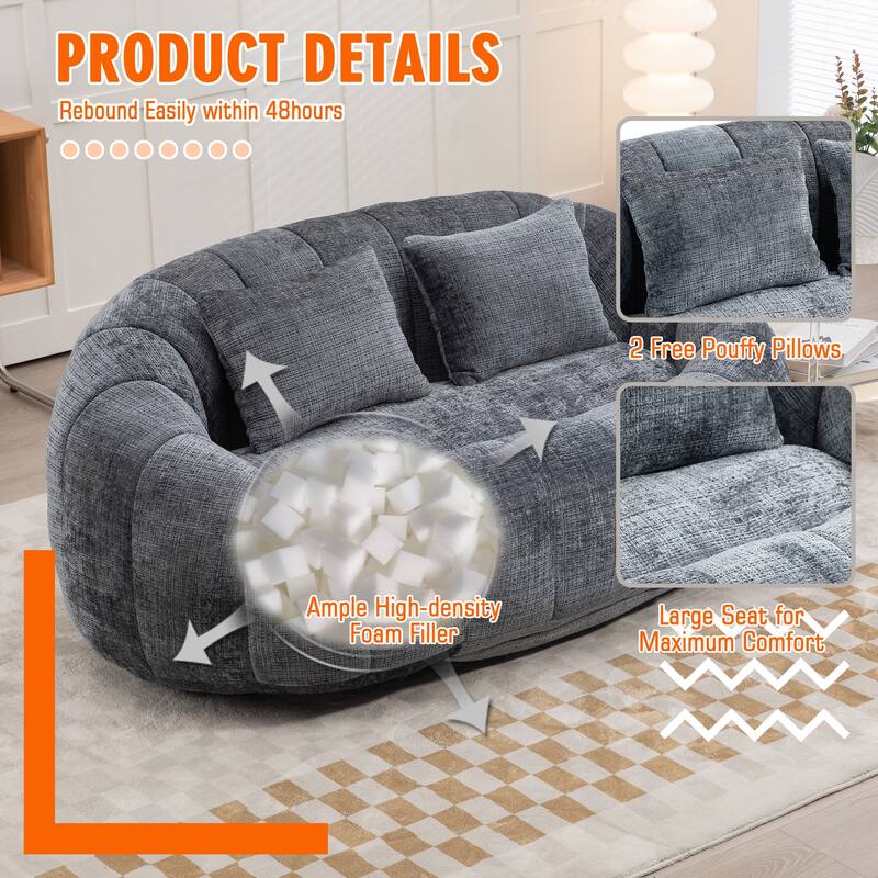 HOMEFUN Chenille Upholstered Durable Comfort Lounger High Back Bean Bag Loveseat Sofa