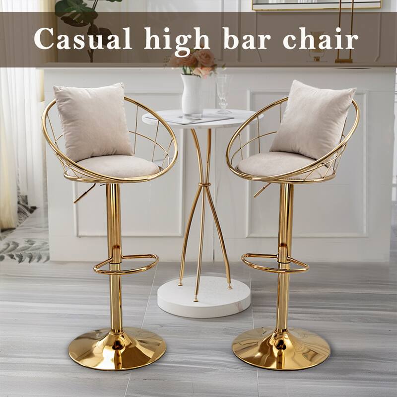 Set of 2 Velvet Bar Chair with Gold Plated Adjustable Height and 360 Degree Rotation