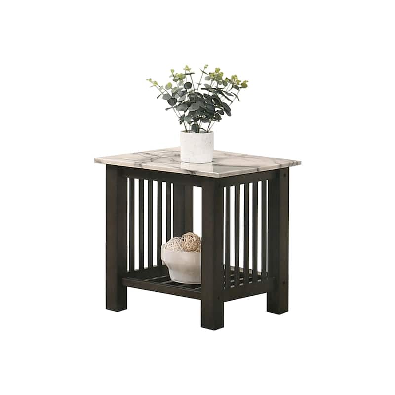 Faux Marble Top End Table Black in Antique Walnut - Marble - Antique Walnut