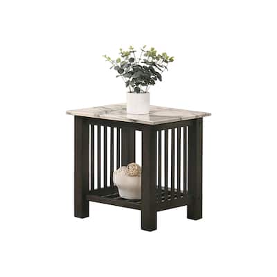 Faux Marble Top End Table Black in Antique Walnut