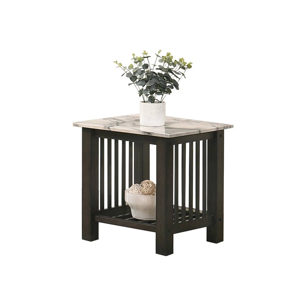 Faux Marble Top End Table Black in Antique Walnut