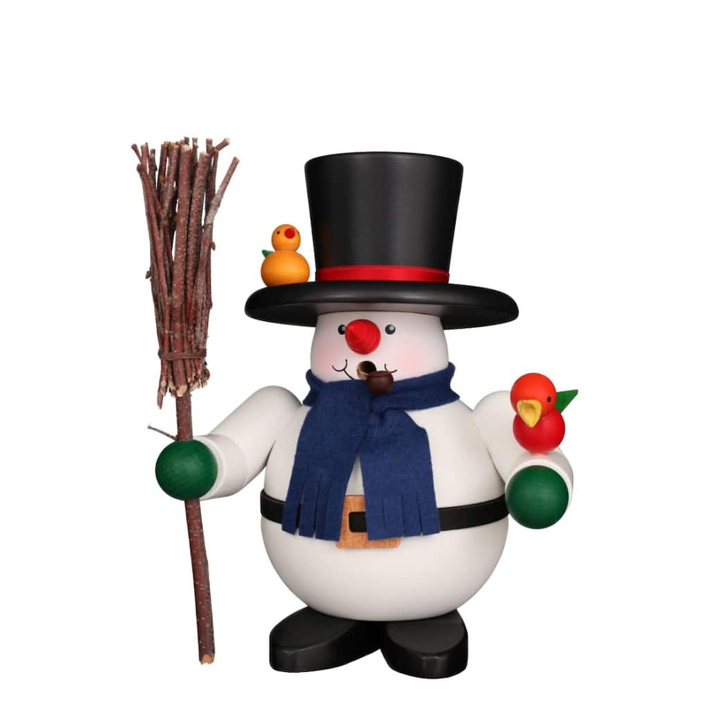 6.75" Christian Ulbricht Smoker Rolly Polly Snowman Figure with Birds