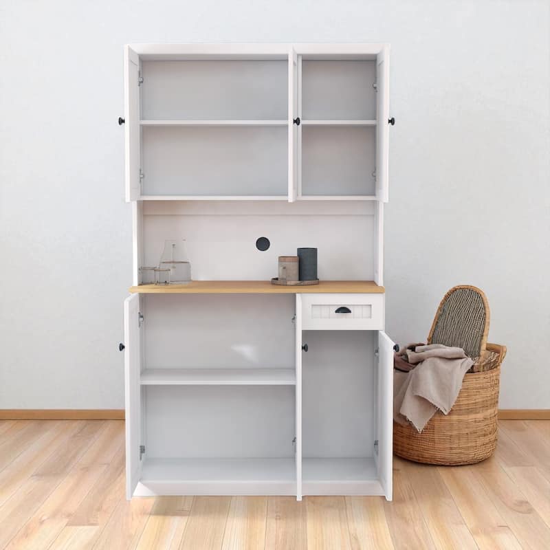71" Freestanding Kitchen Pantry Storage Cabinet with Microwave Countertop, Hutch Buffet Cabinet with Shelves & Drawer