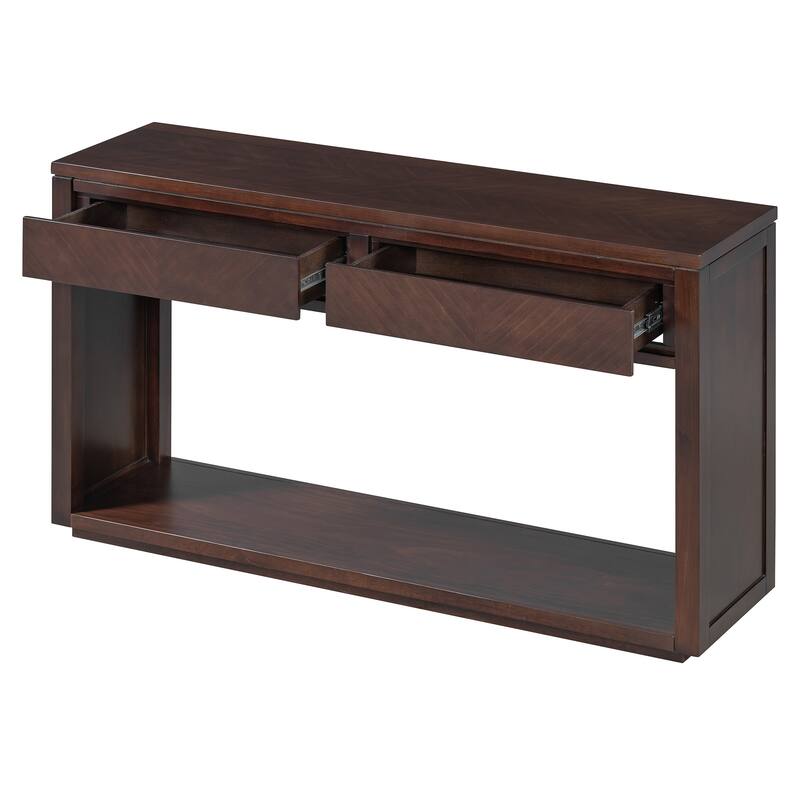 55" Rustic Wooden Entryway Console Table with Storage Drawers & Open Shelf