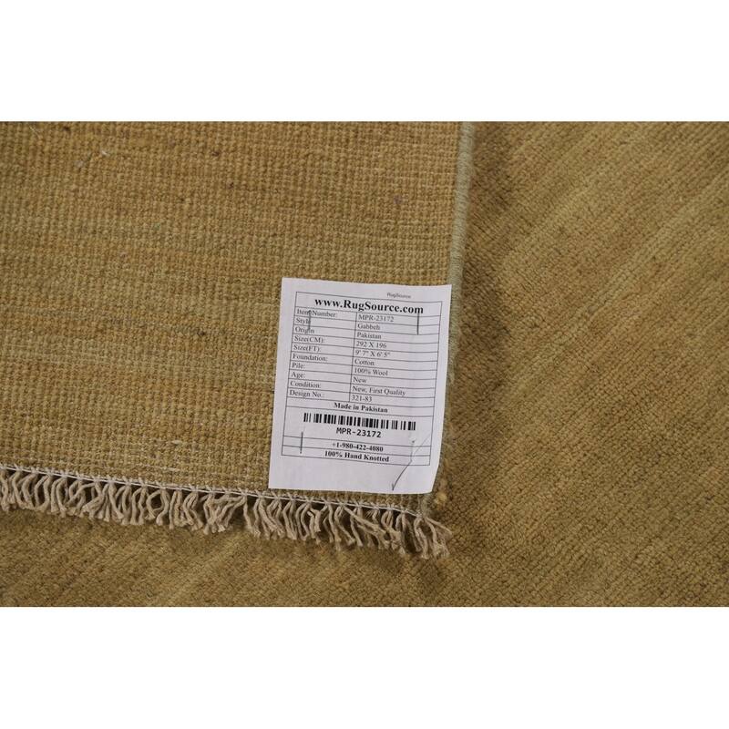 Contemporary Gabbeh Oriental Area Rug Handmade Green Wool Carpet - 6'5" x 9'7"