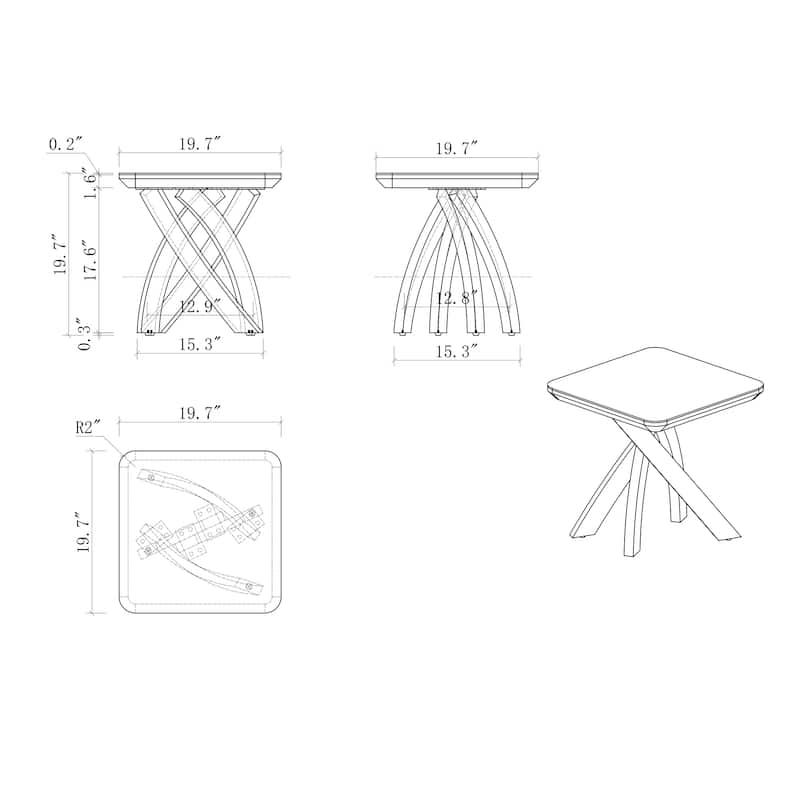 Somette Emerson Modern Black Glass Lamp Table