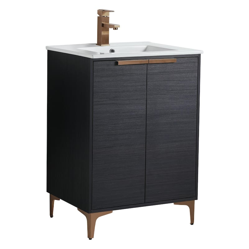 Fine Fixtures Wilmington Bathroom Vanity with White Ceramic Sink. - 24 Inch - Chestnut  - Rose Gold Hardware