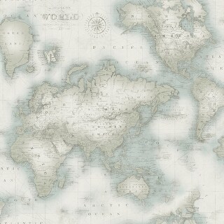 Mercator Aqua World Map Wallpaper - 20.5in x 396in x 0.025in - On Sale ...