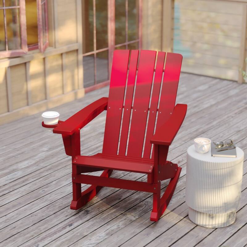 All-Weather Rocking Adirondack Chair with Swiveling Cupholder