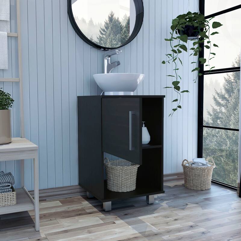 Compact Bathroom Vanity with Resin Sink, Ample Storage, and Humidity-Resistant Legs - 35 Inches High - 17.71in L