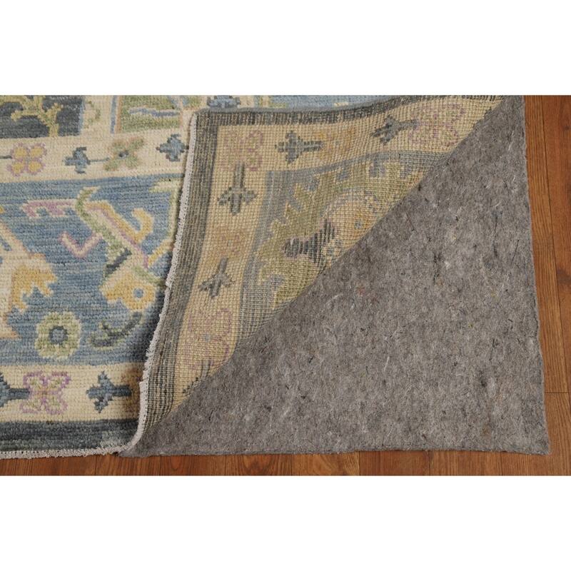 Vegetable Dye Floral Oushak Turkish Rug Hand-Knotted Grey Wool Carpet - 8'10" x 11'9"