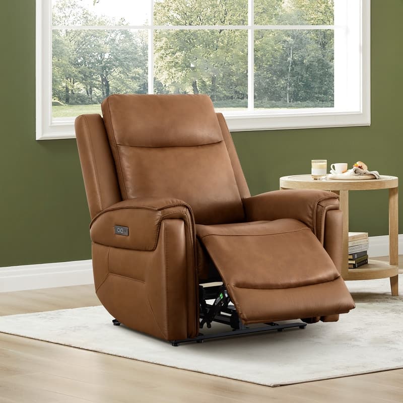 Spruce & Spring Dual Motors Genuine Leather Zero Gravity Recliner with Power Headrest - Saddle