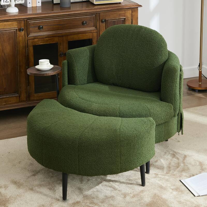 42" Modern Velvet Fabric Accent Chair with Ottoman Set