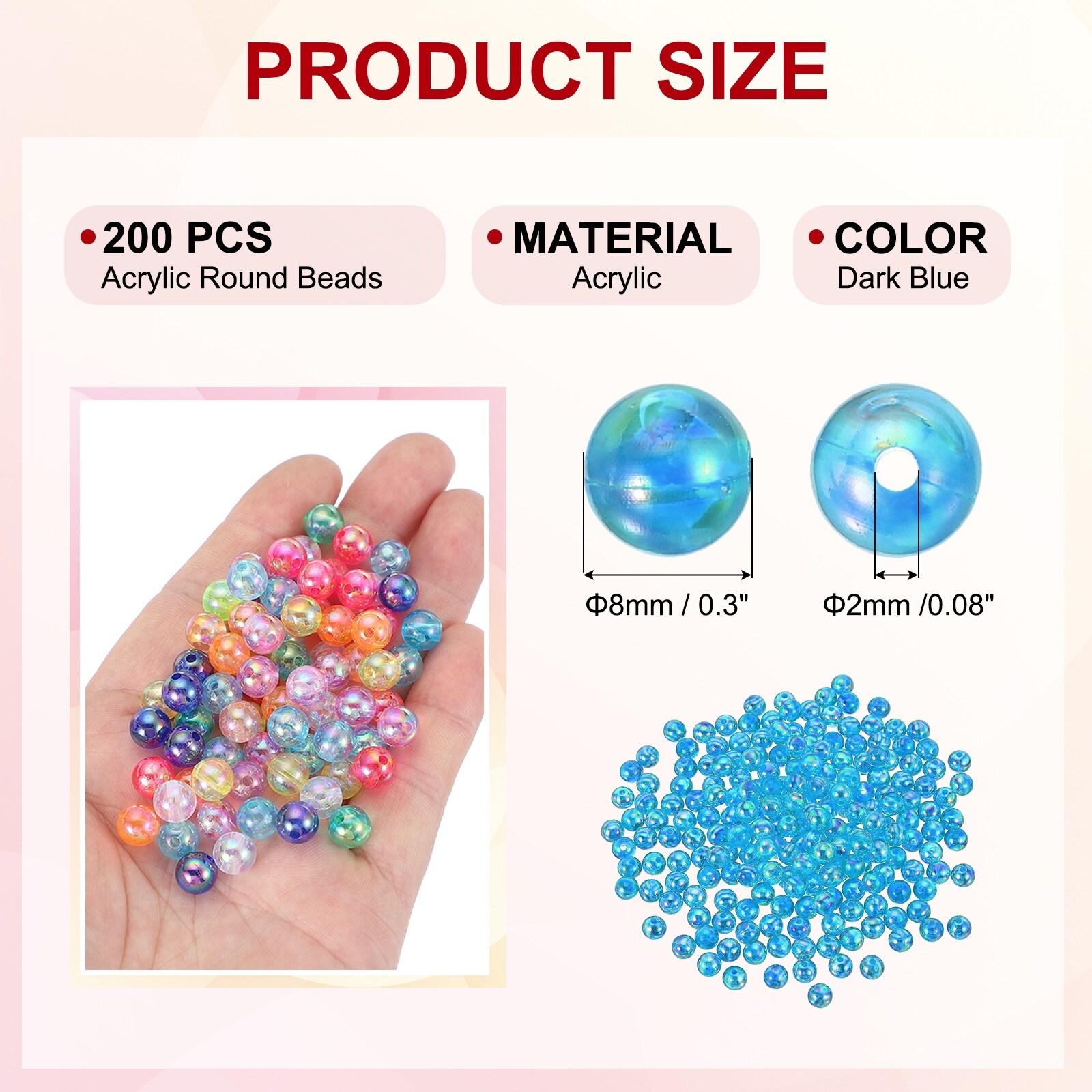 Acrylic Round Beads AB Colors Round Clear Beads Craft Bead with Hole for Earring Bracelet Necklace Key Chains,