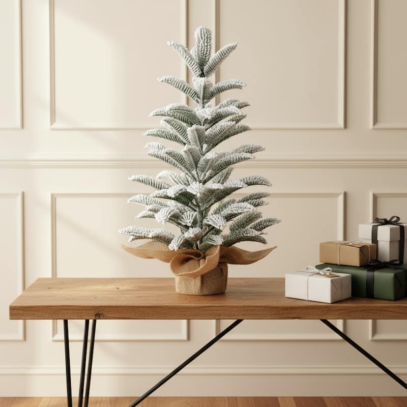 HomeRoots 2' Sparse Flocked Fir Christmas Tree With Burlap Base - White - 10.00 in. x 19.68 in. x 10.00 in. - White - 1.5 Foot