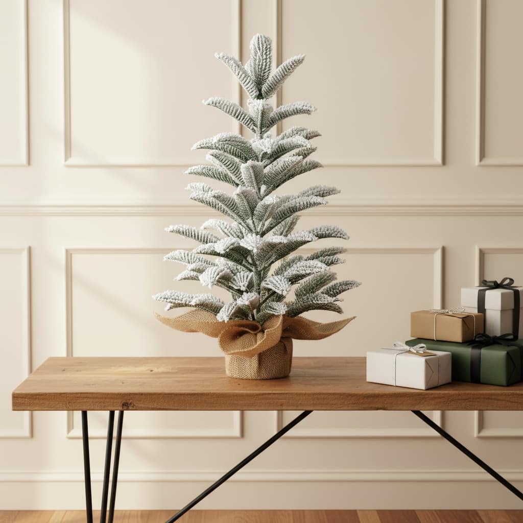 HomeRoots 2' Sparse Flocked Fir Christmas Tree With Burlap Base - White - 10.00 in. x 19.68 in. x 10.00 in.