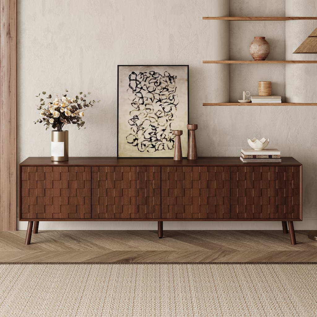 70 Inch Modern TV Stand, Media Console for 80" TVs with Solid Wood Legs & Cable Management