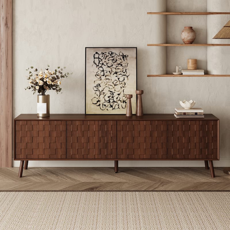 70 Inch Modern TV Stand, Media Console for 80" TVs with Solid Wood Legs & Cable Management