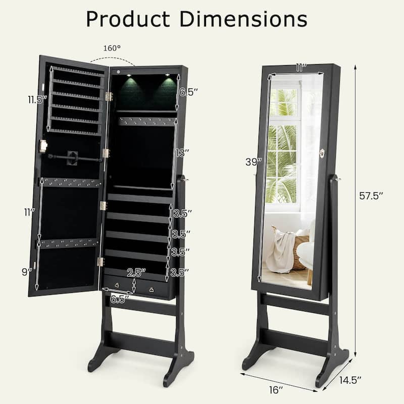 Costway Lockable Mirrored Jewelry Cabinet Armoire Organizer Storage - See Details