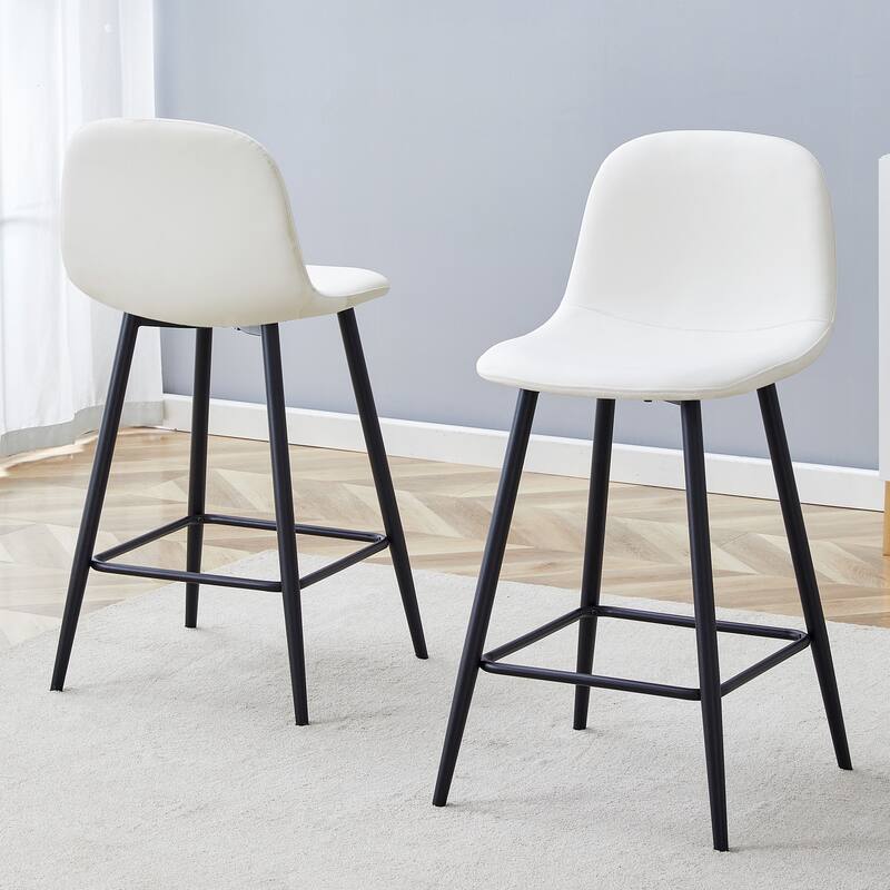 Counter Height Bar Stools Set of 2, PU Leather Bar Chair with Round Backrest, Kitchen Island Chairs with Footstool