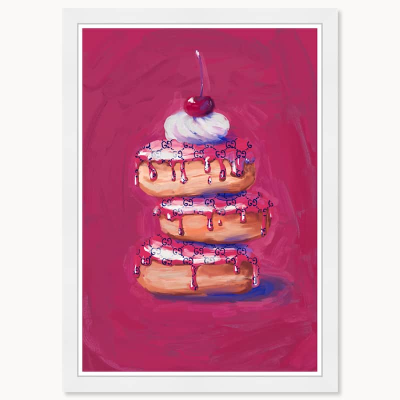 Wynwood Studio Cherry Topped Stack Framed Trendy Fashion Kitchen Art Prints - 15 x 21 - White