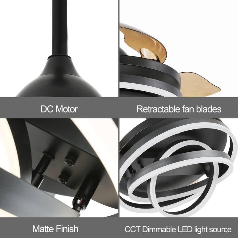 Oaks Aura 42in. LED DIY Shape Modern Ring Ceiling Fan With Lights, 6-Speed Latest DC Motor Remote Control Rose Ceiling Fan