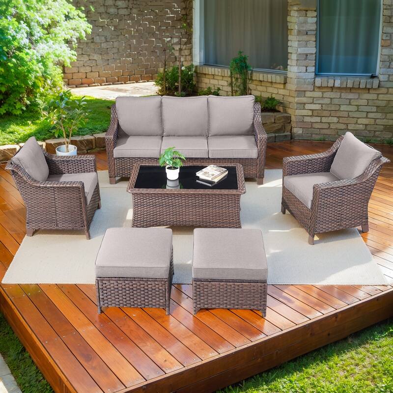 Outdoor Sofa Loveseat Chairs Ottomans,Coffee Table - Brown - Grey - Brown