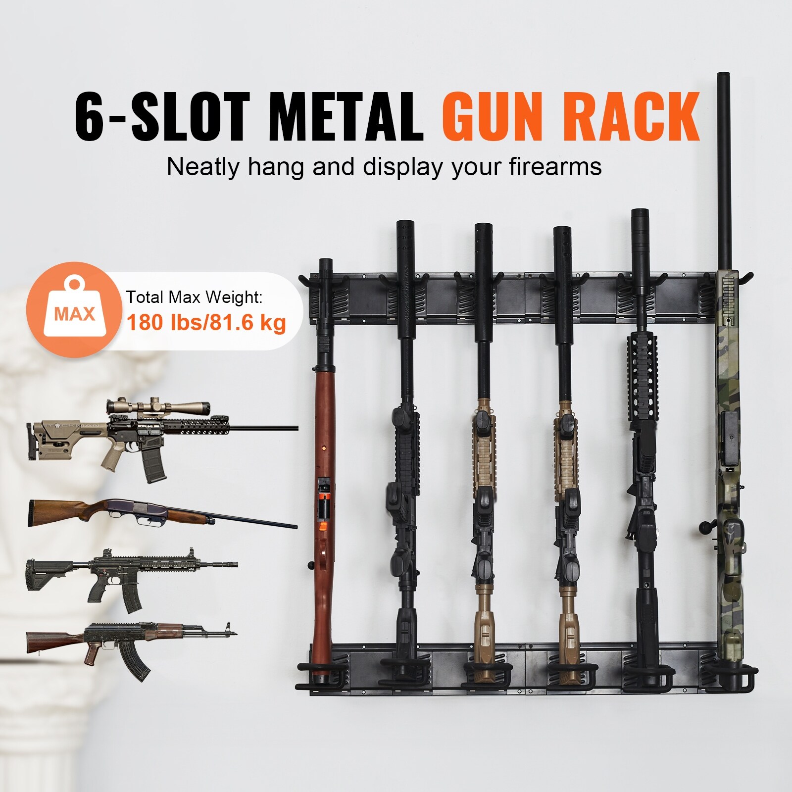 Adoreal 4-Slot Pistol Gun Rack - Heavy Duty Metal Wall Mount Display Holder For Handguns