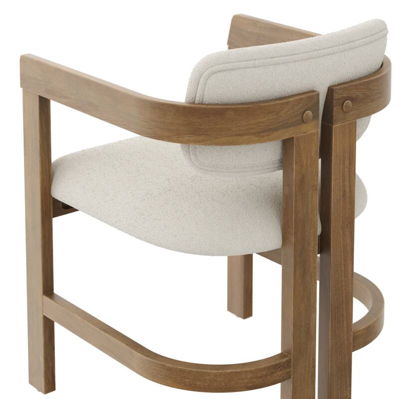 Veya Modern Boucle Dining Chair with Curved Back, Full Armrests, and Solid Wood Legs