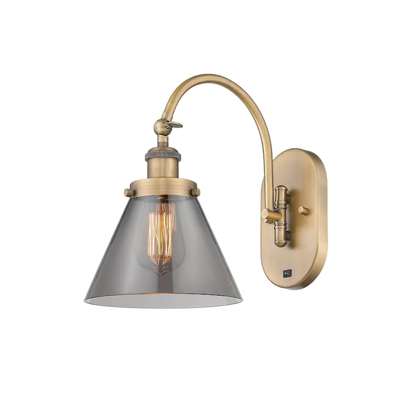 Innovations Lighting 918-1W-13-8 Cone Sconce Cone 13" Tall Wall Sconce - Brushed Brass / Plated Smoke