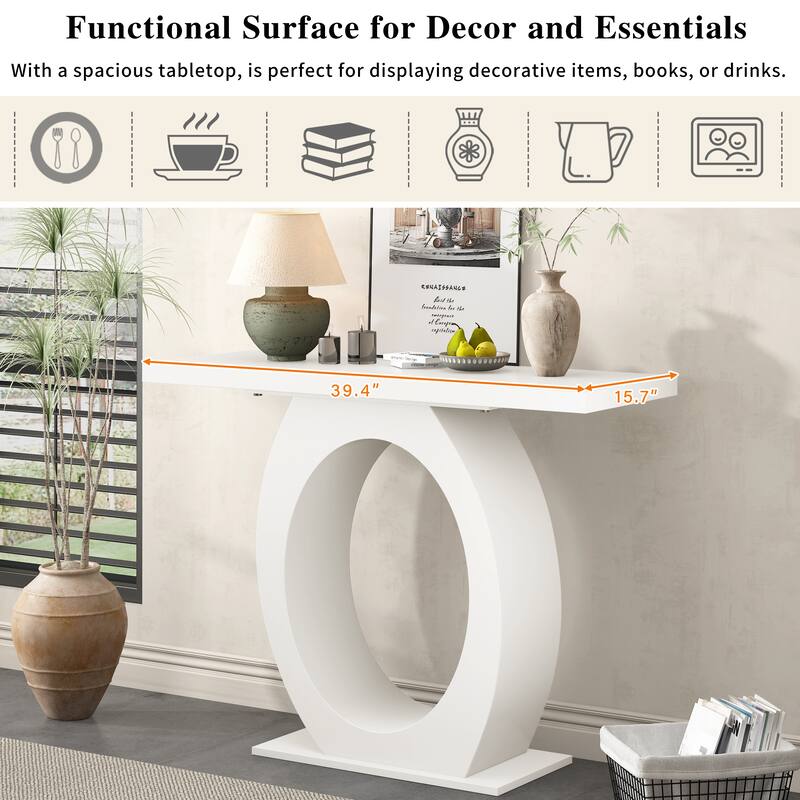 39.40" Long Console Table with Egg-Shaped Base, Modern Minimalist Wood Side Table for Living Room or Hallway