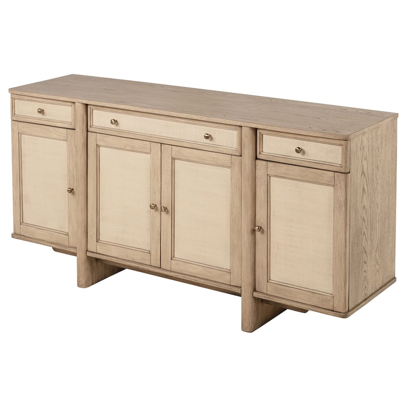 Kailani 4-Door Cane Sideboard Buffet Cabinet Beige Oak