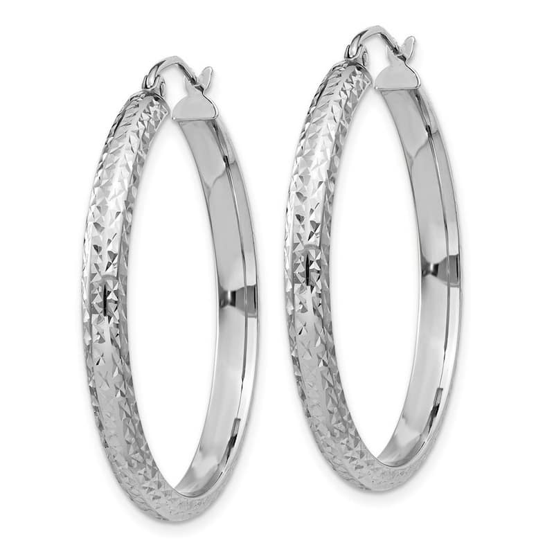 Curata 14k White Gold Sparkle Cut 3.5x34mm Hoop Earrings