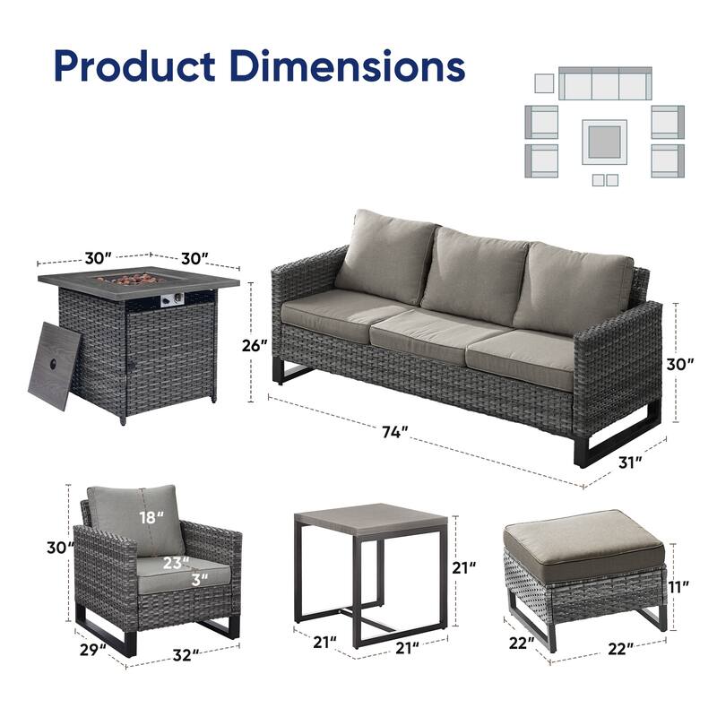4 Patio Chairs with Sofa and Fire Pit Table