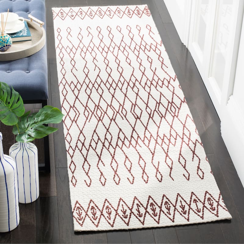 SAFAVIEH Handmade Cedar Brook Jowanka Modern Cotton Rug - 2'3" x 6' Runner - Ivory/Rust