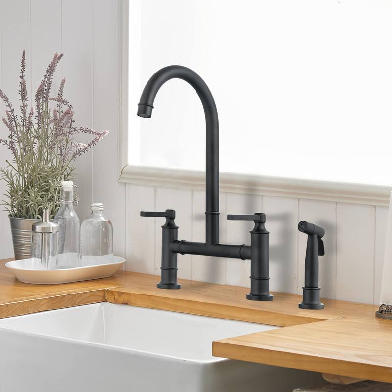 Dornberg Two Handles High Arc Bridge Kitchen Faucet with Side Sprayer