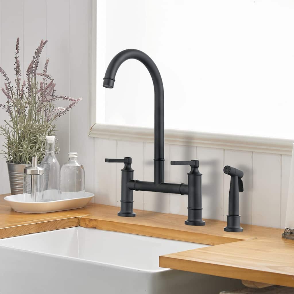 Dornberg Two Handles High Arc Bridge Kitchen Faucet with Side Sprayer