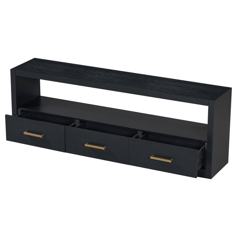 74" Wood TV Stand Wide Top Media Console Table w/ 3 Drawers, Metal Handles, Classic Entertainment Center for Living Room