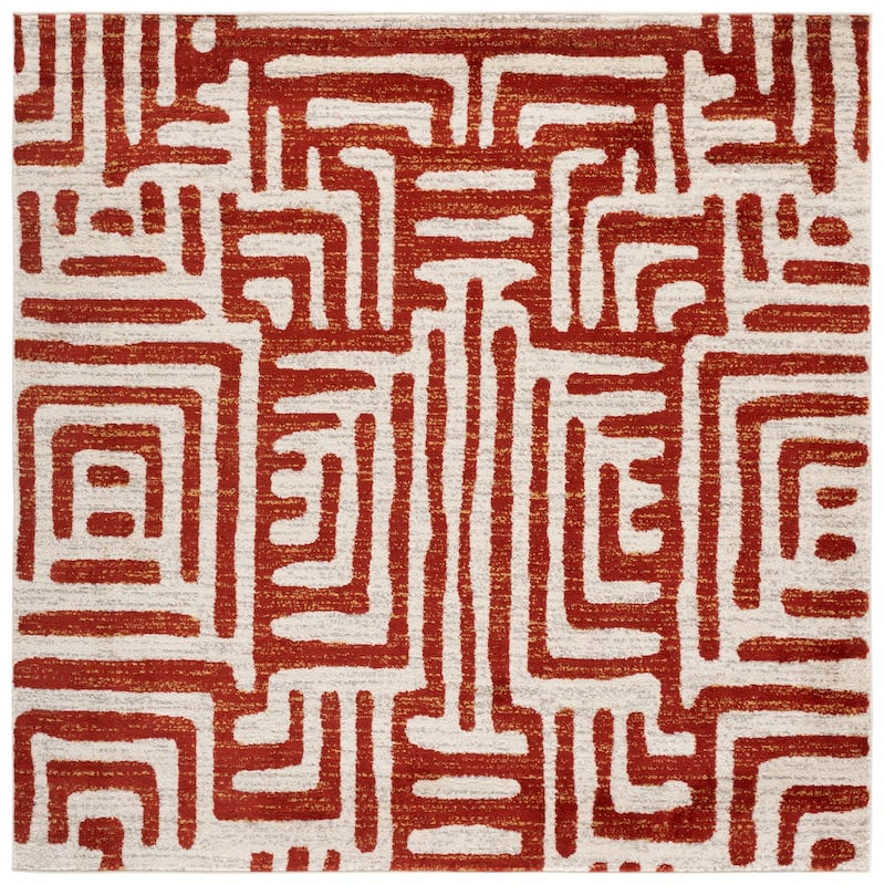 SAFAVIEH Amsterdam Majvi Modern Rug - 6'7" Square - Ivory/Terracotta