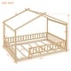 preview thumbnail 58 of 68, Wooden House Bed with Fence, Pine Wood Bed Frame with Roof and Safety Guardrail for Kids, Boys or Girls