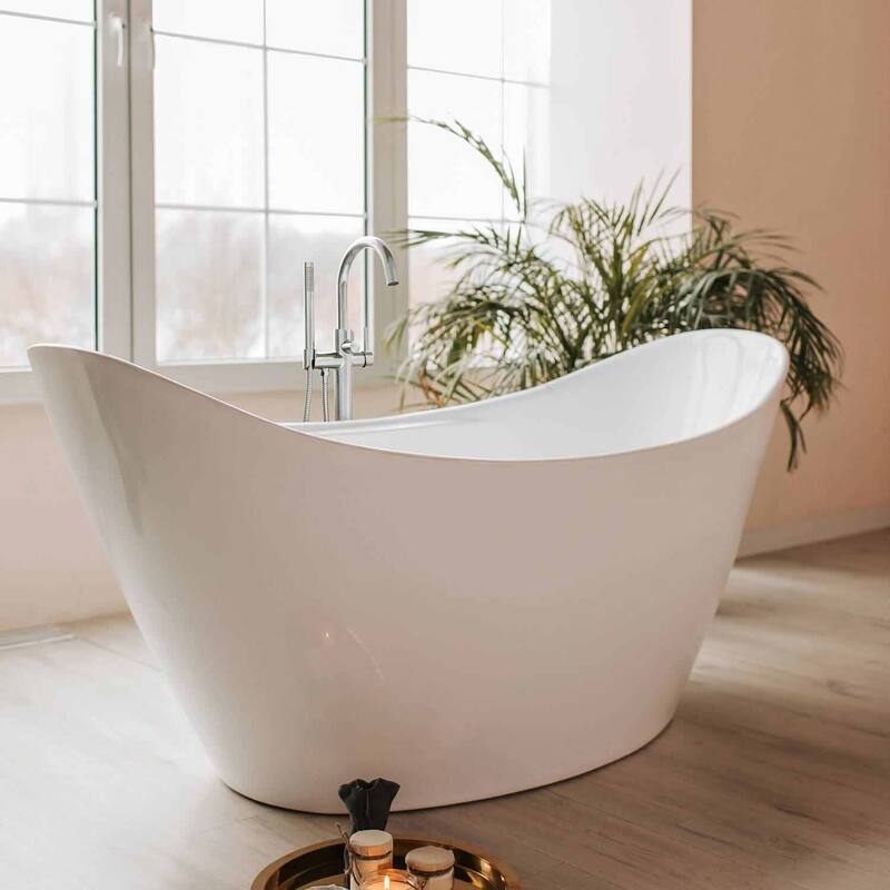 Circular Single Handle Floor Mounted Freestanding Tub Filler With Hand Shower
