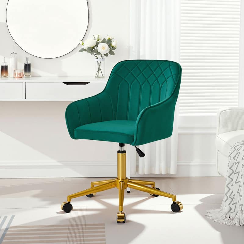 Javlergo 360° Swivel Rolling Chair Adjustable Height Modern Accent Chair with Silent Wheels for Living Room Office Guest Seating - Green