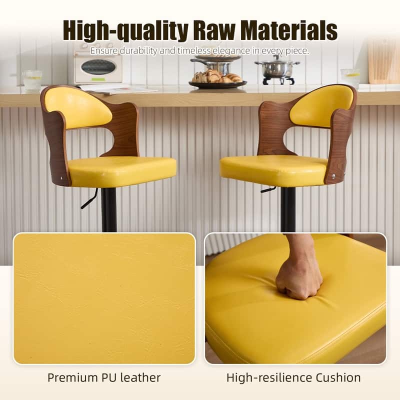 PU Leather Upholstered High-resilience Cushion 360° Swivel Adjustable Height Bar Stools with Footrest(set of 2)