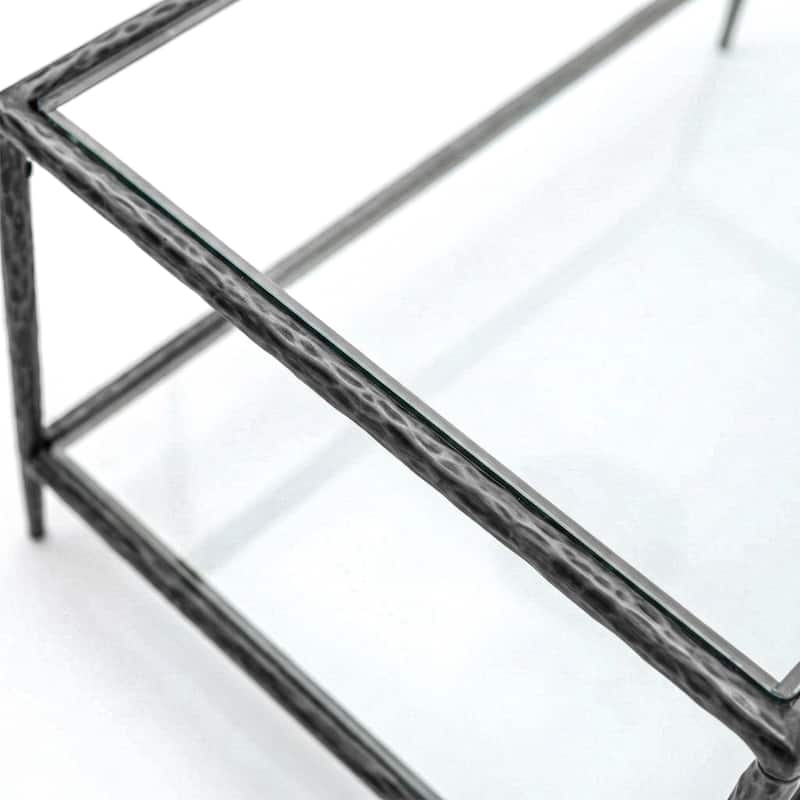 247 Shop At Home Lalia Modern Hammered Metal 2-Piece 1-Shelf Coffee Table Set