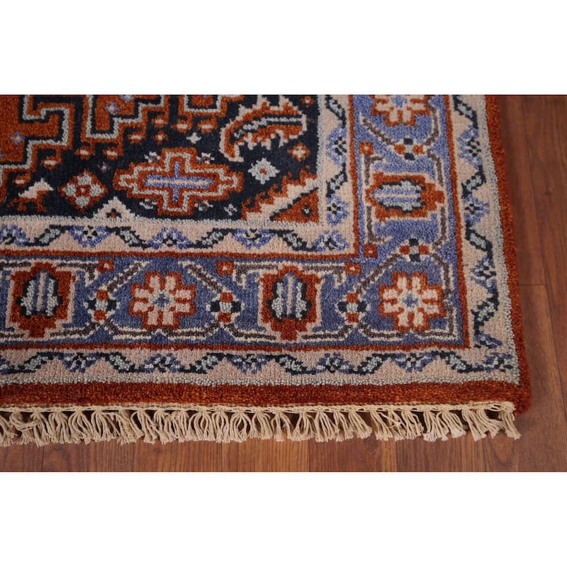 Orange Geometric Viss Indian Area Rug Hand-Knotted Wool Carpet - 4'0"x 6'3"