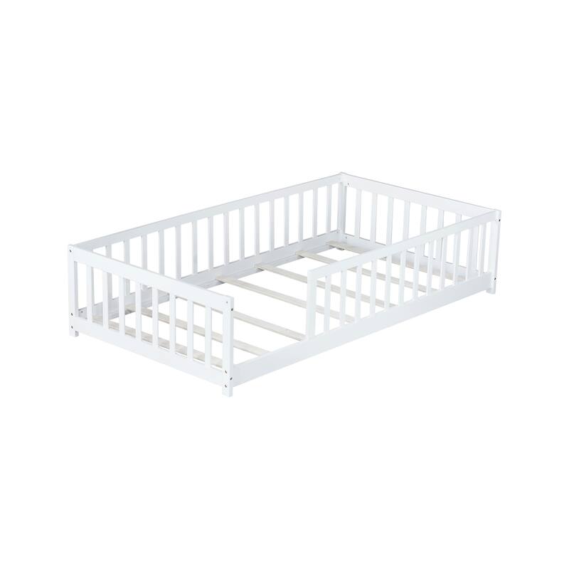 Twin Floor Platform Bed with Fence without Door