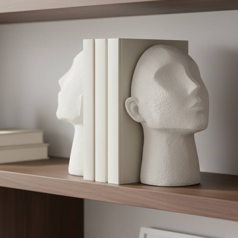 Sagebrook Home Elegant White 9" Textured Head Up Bookends (Set of 2) - 9.0" - White - 9.0"