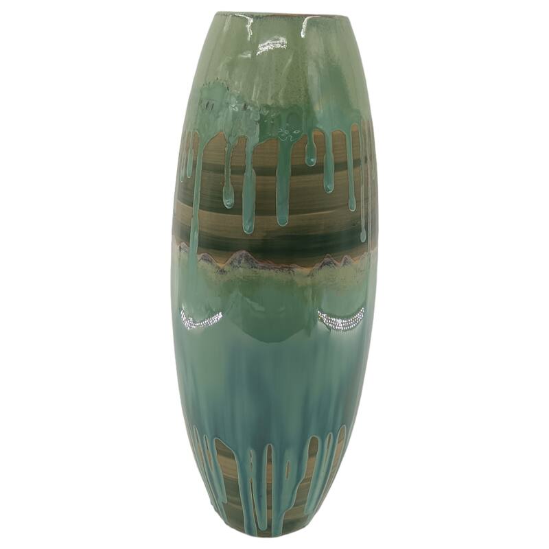 Modern Ceramic and Metal Decorative Vase with Textured Detailing - 8" x 8" x 21"