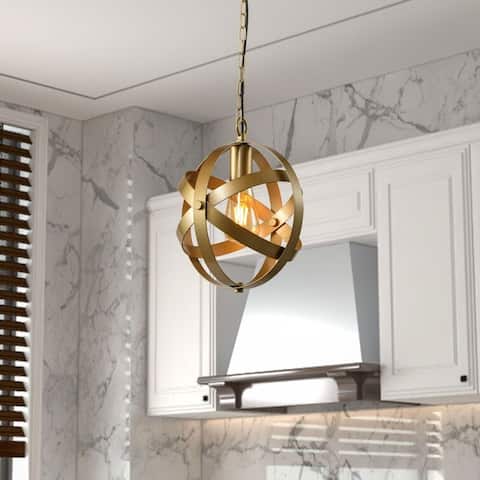 Maxax 1 - Light Single&Kitchen Island Globe Champagne Gold Pendant With Wrought Iron Accents